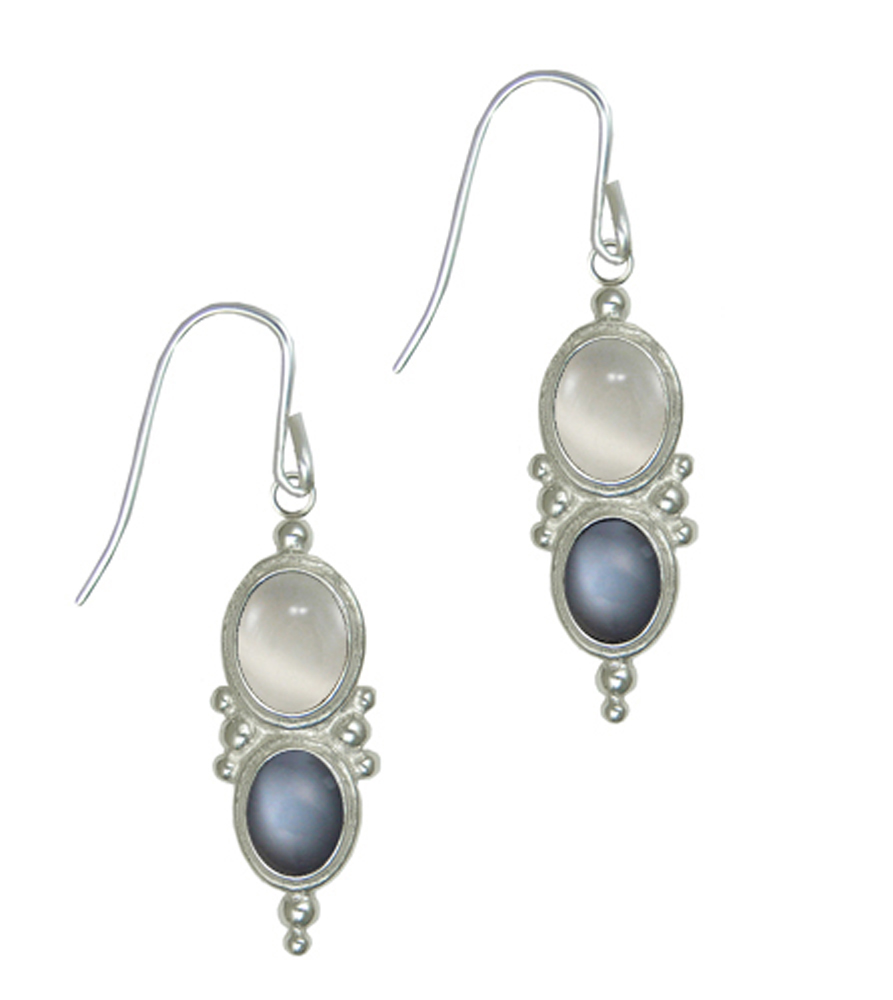 Sterling Silver Drop Dangle Earrings With White And Grey Moonstones